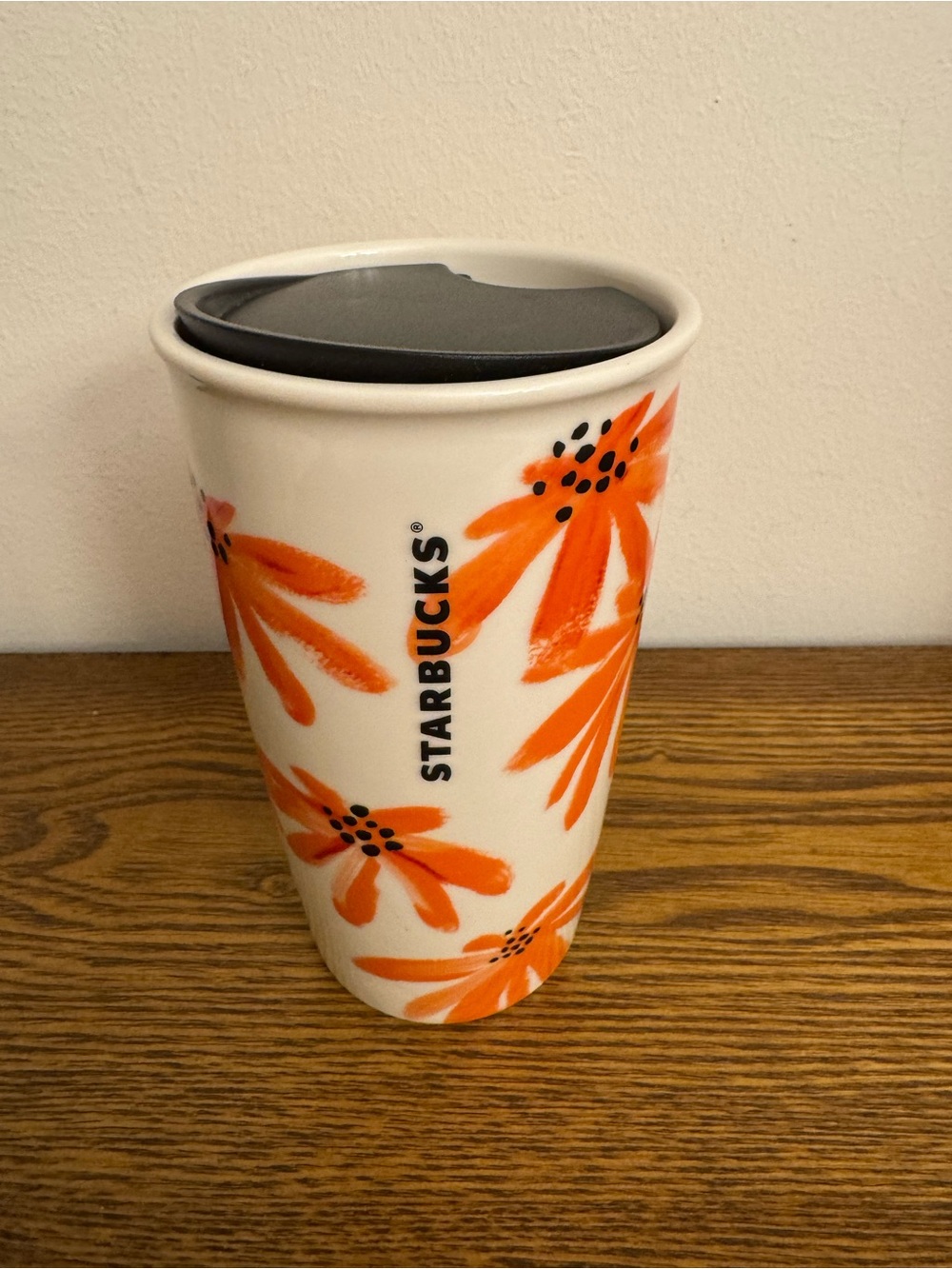 Starbucks 2018 Orange Floral Daisy Ceramic Travel Mug 12oz